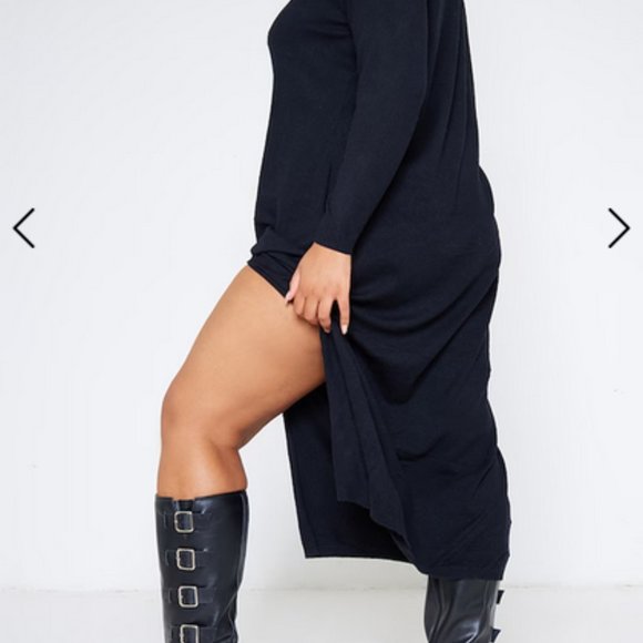 PrettyLittleThing | Black Crew Neck Fleeceback Sweat Maxi Dress Sz 10U 8 USA NWT - Picture 2 of 5